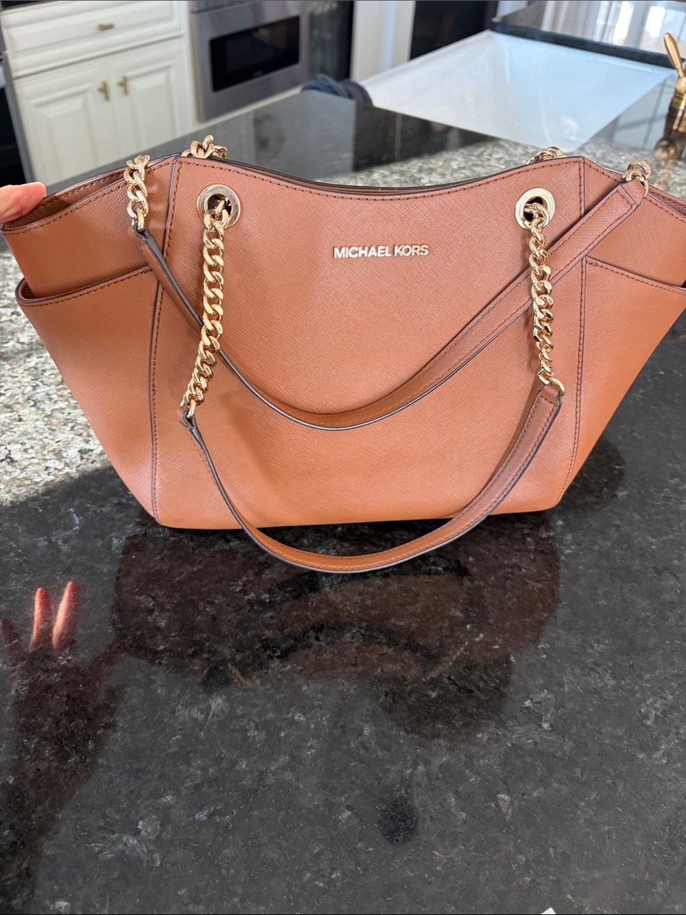 Michael Kors Cognac Leather Shoulder Bag with Gold Chain